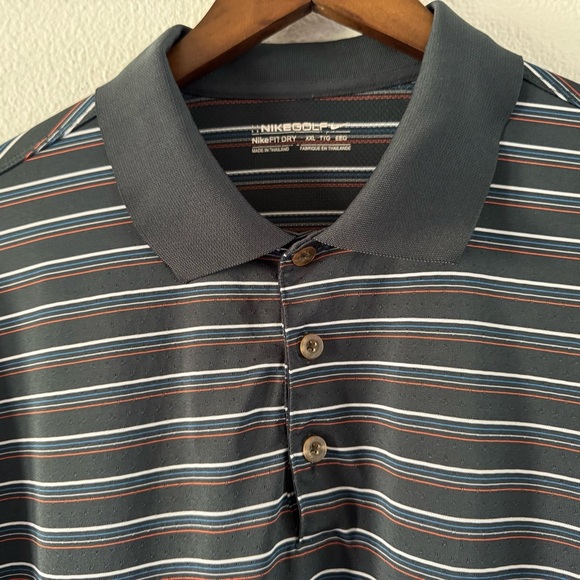 Nike Golf Fit Dry Striped Polo XXL Men's Black Shirt Breathable Mesh Button Neck - Picture 3 of 9